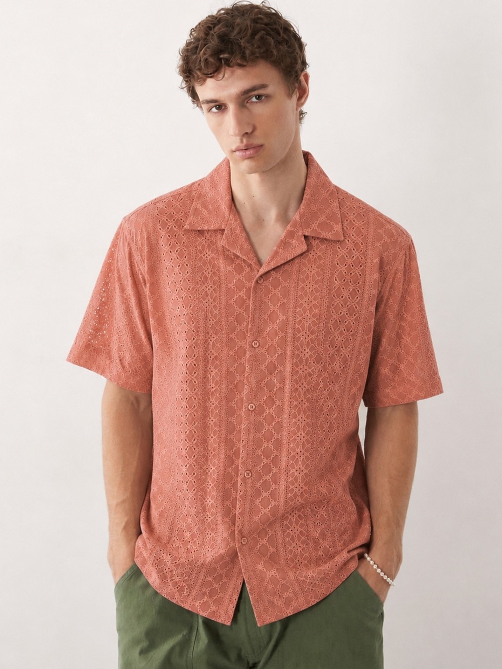 COOFANDY Shirt XXL Mauve Eyelet Button Front